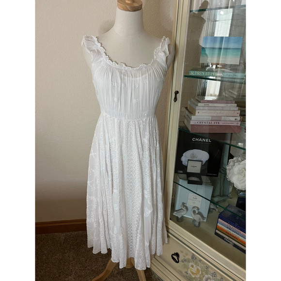 Women's Johnny Was White Embroidered Midi Dress M